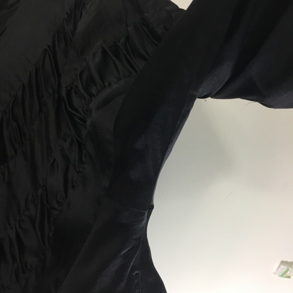 Vtg 80s Black Gathered Silk Windbreaker Jacket 1X - Picture 6 of 7
